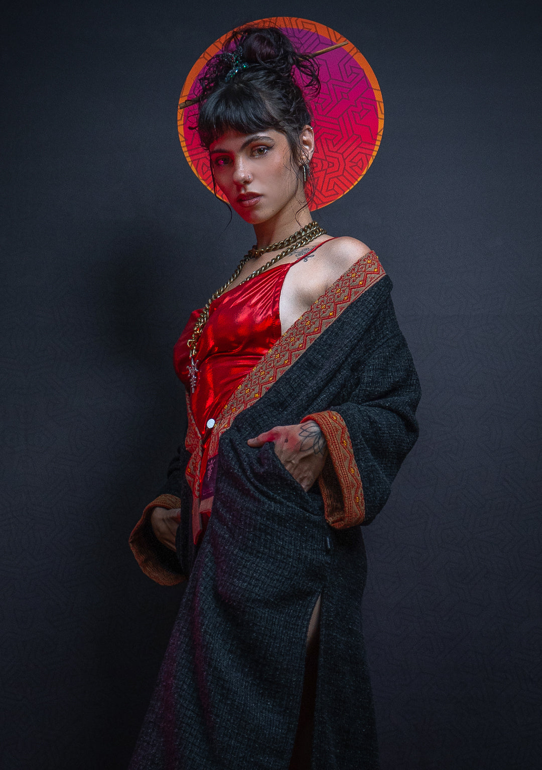 Open Kimono / Chanel Woven Border - Black NAGALAND